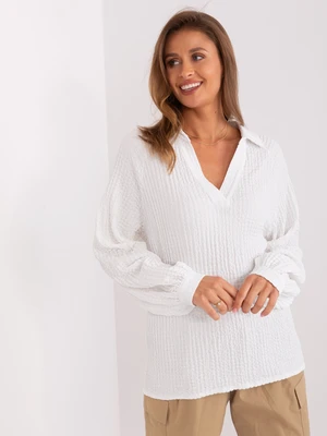 Ecru loose shirt blouse with neckline