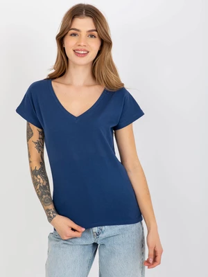 Classic basic T-shirt in navy blue with V-neck