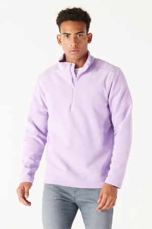 AC&Co / Altınyıldız Classics Men's Lilac Anti-Pilling Non-Pilling Standard Fit Stand-Up Collar Fleece Sweatshirt