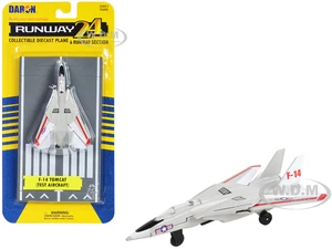 Grumman F-14 Tomcat Fighter Aircraft Gray with Red Stripes "United States Navy Test Aircraft" with Runway Section Diecast Model Airplane by Runway24