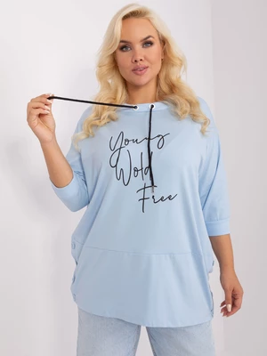 Light blue women's plus size blouse with drawstring