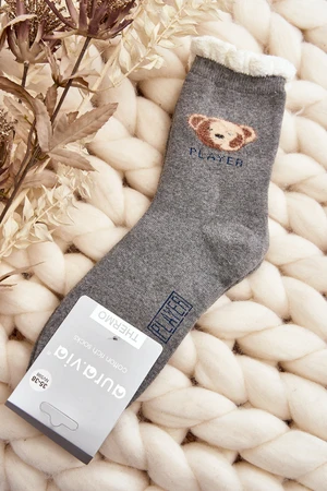 Thick cotton socks with teddy bear, grey