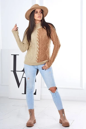 Two-tone sweater camel+beige