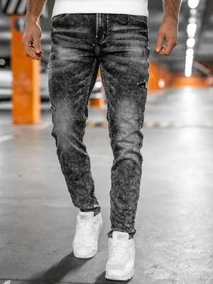 Czarne jeansowe spodnie męskie regular fit z paskiem Denley 30049S0