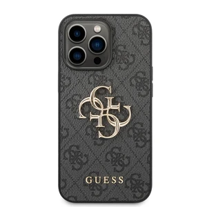 Zadní kryt Guess PU 4G Metal Logo pro Apple iPhone 14 Pro Max, šedá