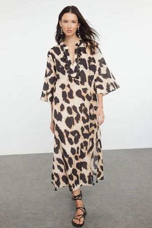 Trendyol Leopard Patterned Maxi Woven Kimono & Caftan