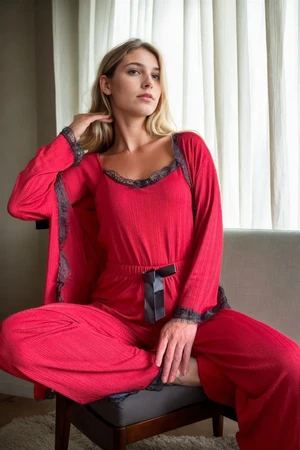 22168 Dewberry Womens Pyjama Set with Dressing Gown-RED