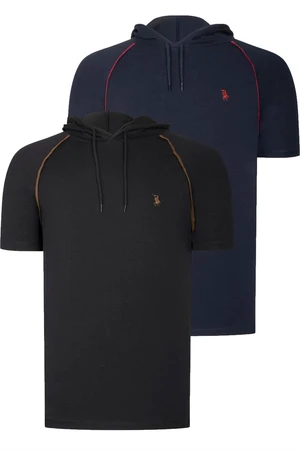 DUAL SET T8570 DEWBERRY HOODED MENS T-SHIRT-BLACK-NAVY BLUE