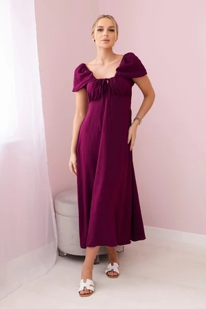 Women's dress with a tie at the neckline - purple