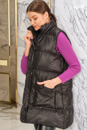 Z6729 DEWBERRY HK STYLE WOMEN'S VEST-PLAIN BLACK