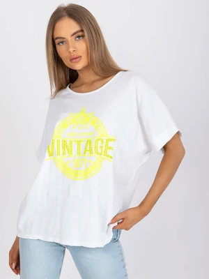 White and yellow women's T-shirt with application and print