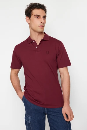 Trendyol Claret Red Regular/Normal Cut Deer Patterned Polo Neck T-shirt