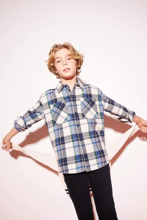 DEFACTO Boy's Oversize Fit Flannel Long Sleeve Shirt