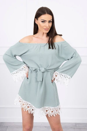 Dress with lace with tie at the waist mint