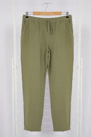 Trendyol Khaki Limited Edition 100% Linen Straight Fit Waist Lace Trousers