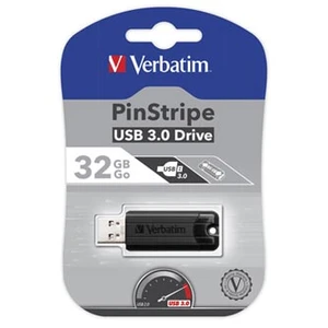 Verbatim USB flash disk, USB 3.0, 32GB, PinStripe, Store N Go, černý, 49317, USB A, s výsuvným konektorem