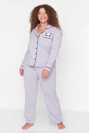 Trendyol Curve Lilac Printed Knitted Pajamas Set