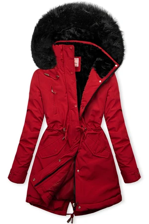 Winter Parkajacke mit Teddy-Futter Rot/Schwarz