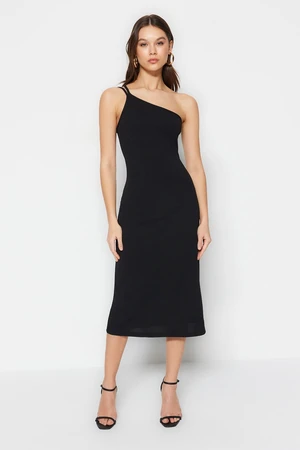 Trendyol Black Strap Midi Crepe Knitted Knit Dress