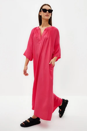 Trendyol Fuchsia V-Neck Half Sleeve Aerobin Woven Kimono & Kaftan Dress