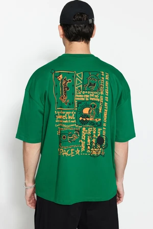 Trendyol Green Oversize/Wide Cut 100% Back Printed Short Sleeve T-Shirt