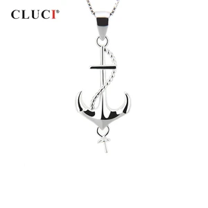 CLUCI 925 Sterling Silver Charms Pendant for Women Necklace Anchor Shaped Silver 925 Pearl Pendant Mounting Fine Jewelry SP018SB