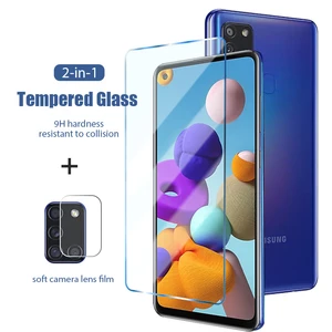 2 in 1 Tempered Glass for Samsung A51 A12 A71 Camera Protective Film for Samsung A21S A31 A41 A42 5G A11 A02S A01 Core Glass