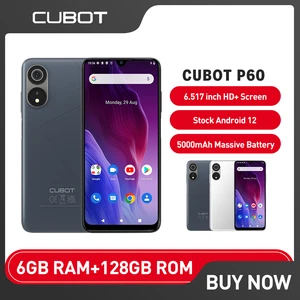 Cubot-P60 Android 12 Smartphone, 6GB + 128GB, 20MP Camera, 5000mAh, Dual SIM, 4G Cellphone, 6.517 "HD Screen, Mobile Phone