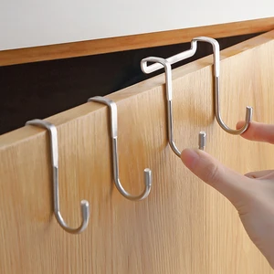 Door Hanger Hook Stainless Steel Free Punching Over Door Hook Hanger Coat Rack Clothes Hanger Kitchen Hook Organizer Key Holder