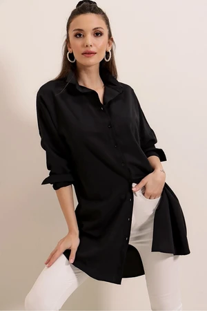 By Saygı Oversized Cotton Tunic Shirt Black