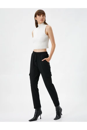 Koton Cargo Pants with Pocket Details Tie Waist, Fold and Tapered Legs.