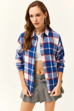 Olalook Women's Saxe Blue Red Plaid Lumberjack Shirt