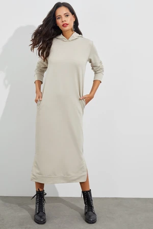 Cool & Sexy Women's Stone Slit Hooded Maxi Dress