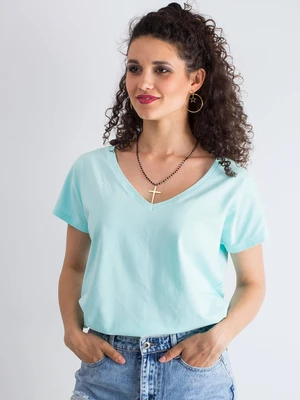 Cotton T-shirt with mint neckline