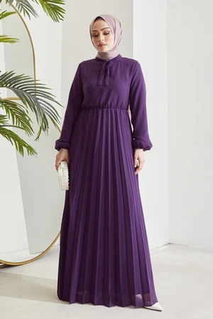 InStyle Pleated Limelda Chiffon Hijab Dress - Purple