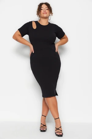 Trendyol Curve Black Ribbed Cut-Out and Slit Detailed Knitted Dress