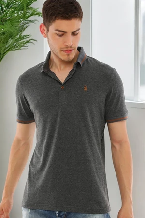 T8586 DEWBERRY MEN'S POLO NECK T-SHIRT-PLAIN ANTHRACITE