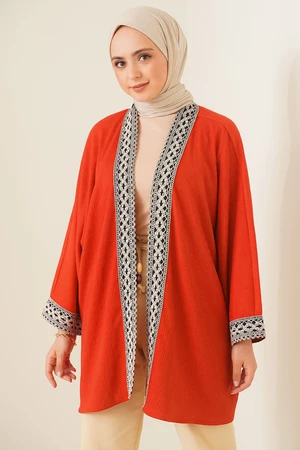 Bigdart 5866 Knitted Embroidered Kimono - Tile