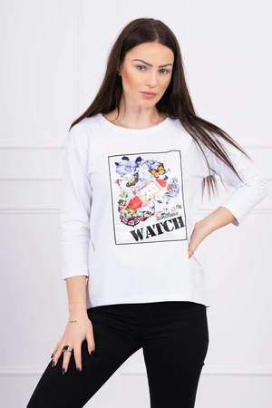 Blouse with 3D Watch white graphics