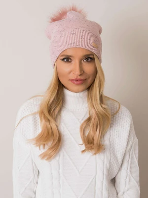 Light pink women's hat with pompom RUE PARIS