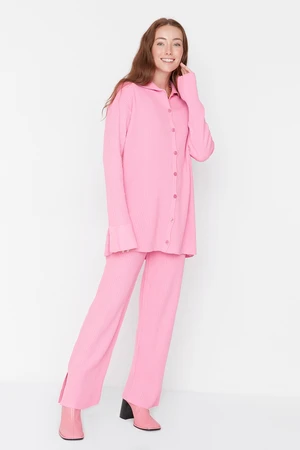 Trendyol Pink Slit Detailed Cardigan-Pants Knitwear Set