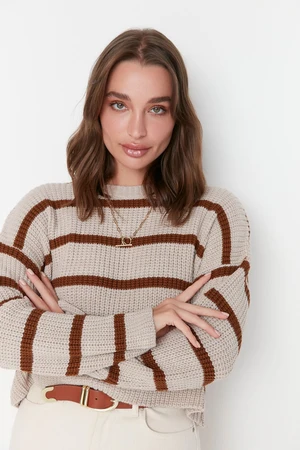 Trendyol Stone Crop Basic Striped Knitwear Sweater