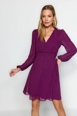 Trendyol Purple Eyelet Detailed Buttoned Lined Chiffon Woven Dress