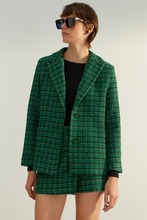 Trendyol Green Premium Regular Lined Woven Plaid Blazer Jacket