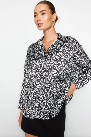 Trendyol Black Floral Oversize/Clothing Satin Woven Shirt