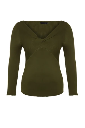 Trendyol Curve Dark Green Collar Detailed Knitwear Sweater