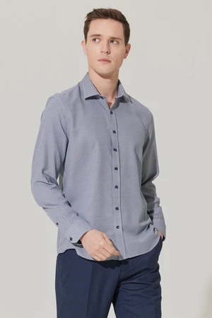 ALTINYILDIZ CLASSICS Men's Navy Blue Slim Fit Slim Fit Classic Collar Cotton Dobby Shirt.