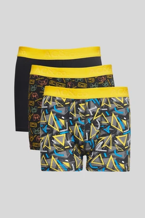 AC&Co / Altınyıldız Classics Men's Black-Yellow 3-Pack Flexible Cotton Boxer