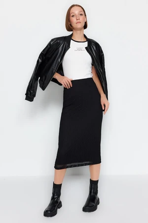 Trendyol Black Midi Lined Mesh Fabric High Waist Knitted Skirt