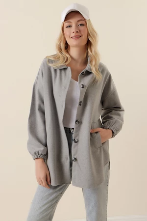 Bigdart 0674 Oversized Shirt with Pocket - Gray